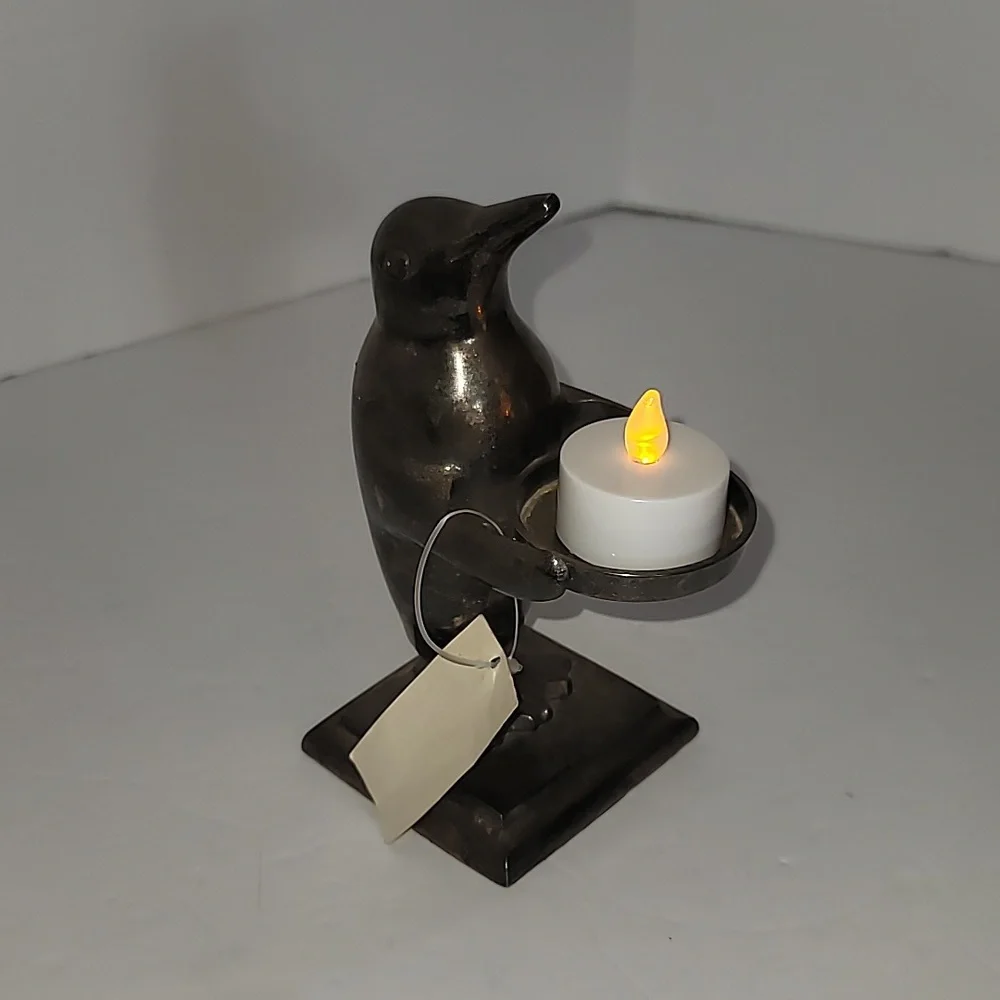 Penguin With Tea Light Holder Silver Plate Brass Restoration Hardware